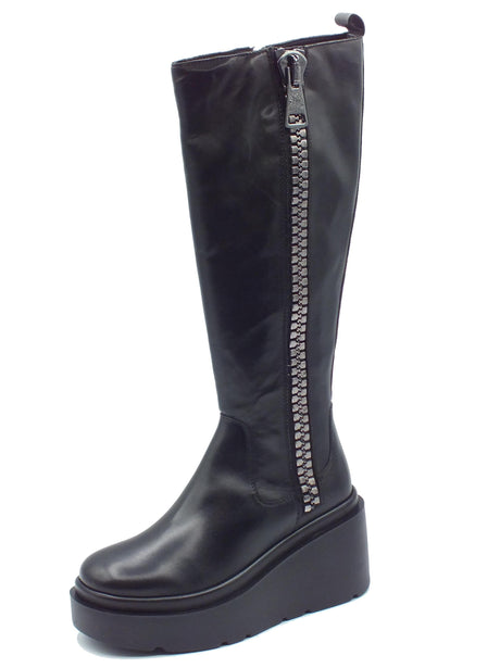 CafèNoir CAFèNOIR HA1012 Nero Stivali per Donna in pelle con lampo e zeppona Nero