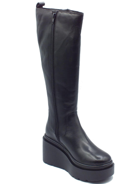 CafèNoir CAFèNOIR HA1012 Nero Stivali per Donna in pelle con lampo e zeppona Nero