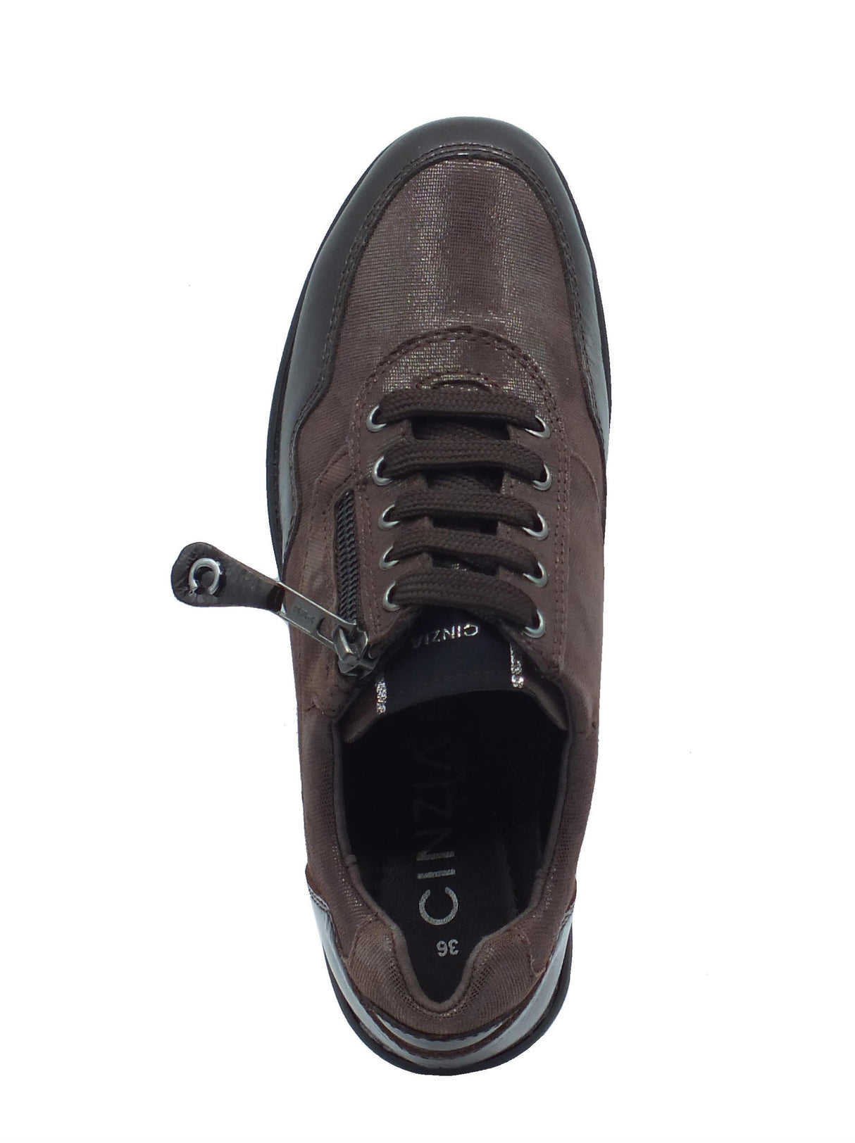 Cinzia Soft Cinzia Soft IV122445 T. Moro Sneakers Confort per Donna in pelle satinata con lacci e lampo T. Moro