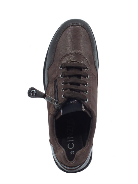 Cinzia Soft Cinzia Soft IV122445 T. Moro Sneakers Confort per Donna in pelle satinata con lacci e lampo T. Moro
