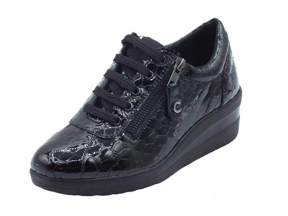 Cinzia Soft Cinzia Soft IV122448 Black Sneakers Confort per Donna in pelle verniciata con lacci e lampo Black