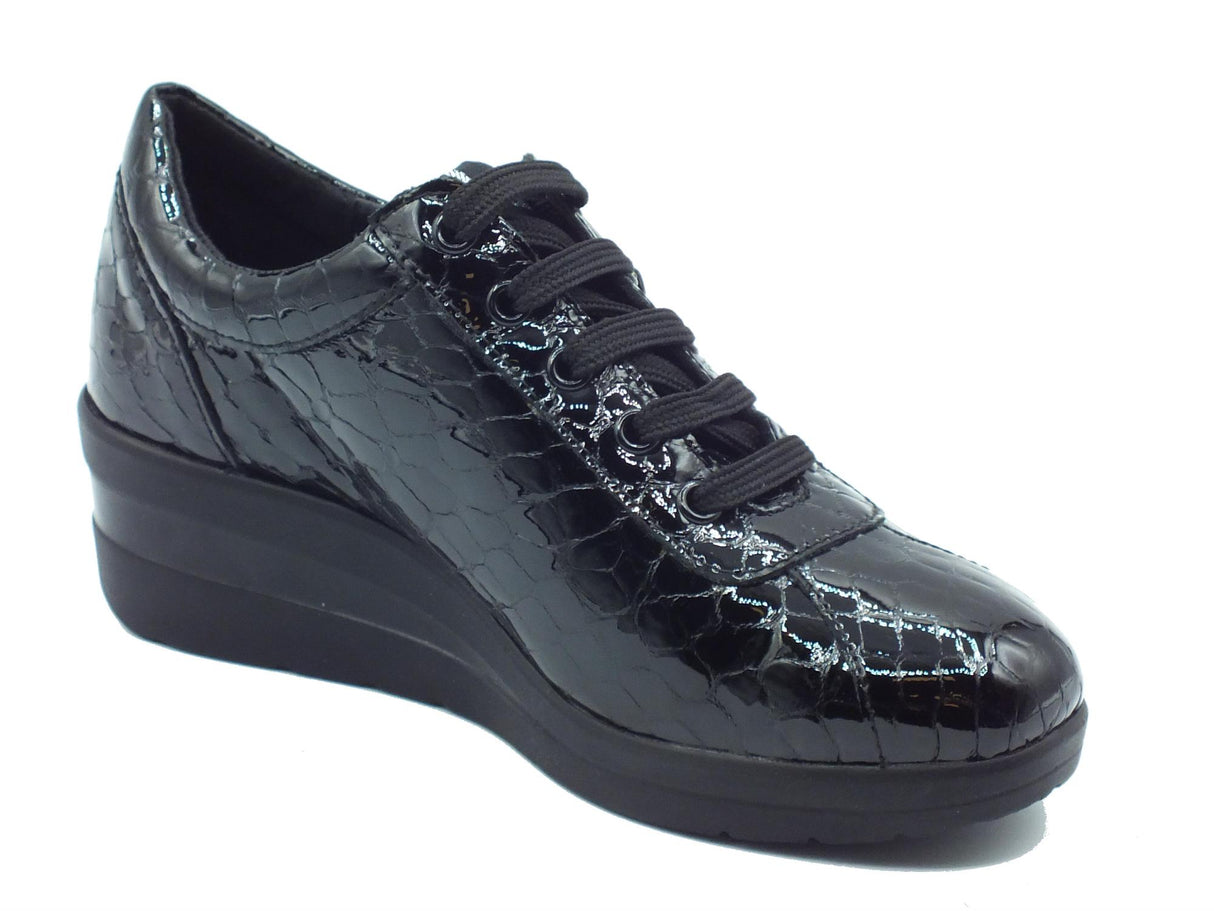 Cinzia Soft Cinzia Soft IV122448 Black Sneakers Confort per Donna in pelle verniciata con lacci e lampo Black