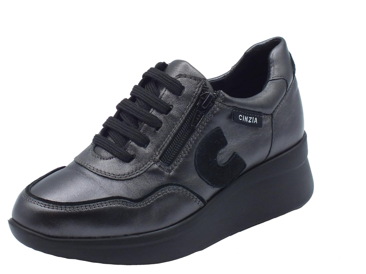 Cinzia Soft Cinzia Soft IV8622579 Plomo Black Sneakers Confort per Donna in pelle con lacci e lampo Black
