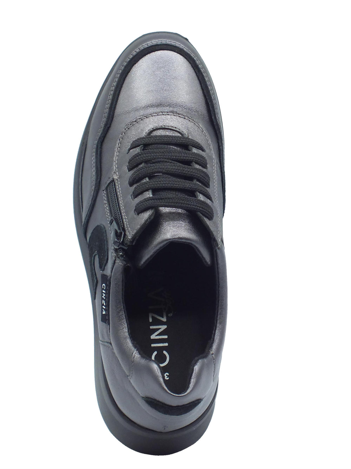 Cinzia Soft Cinzia Soft IV8622579 Plomo Black Sneakers Confort per Donna in pelle con lacci e lampo Black