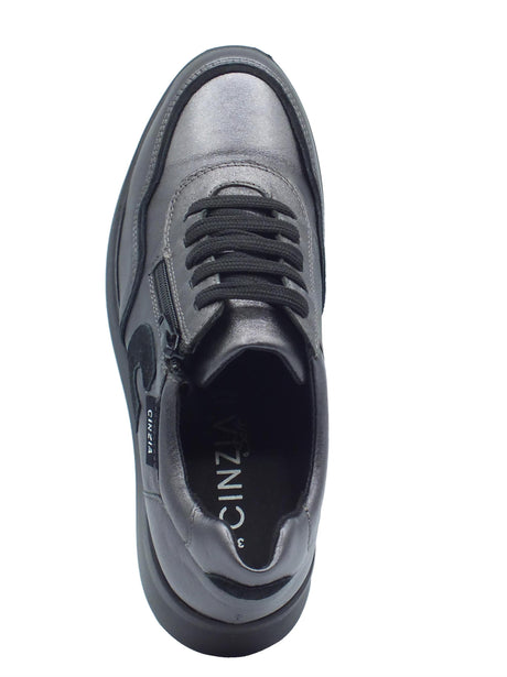 Cinzia Soft Cinzia Soft IV8622579 Plomo Black Sneakers Confort per Donna in pelle con lacci e lampo Black