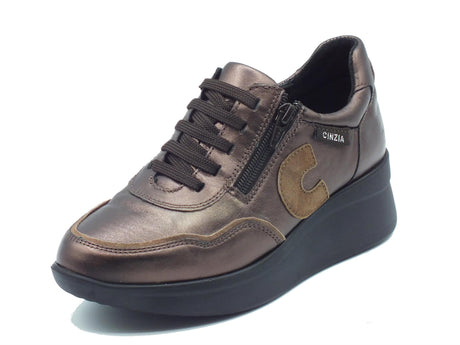 Cinzia Soft Cinzia Soft IV8622579 Zinc Clay Sneakers Confort per Donna in pelle con lacci e lampo Zinc Clay