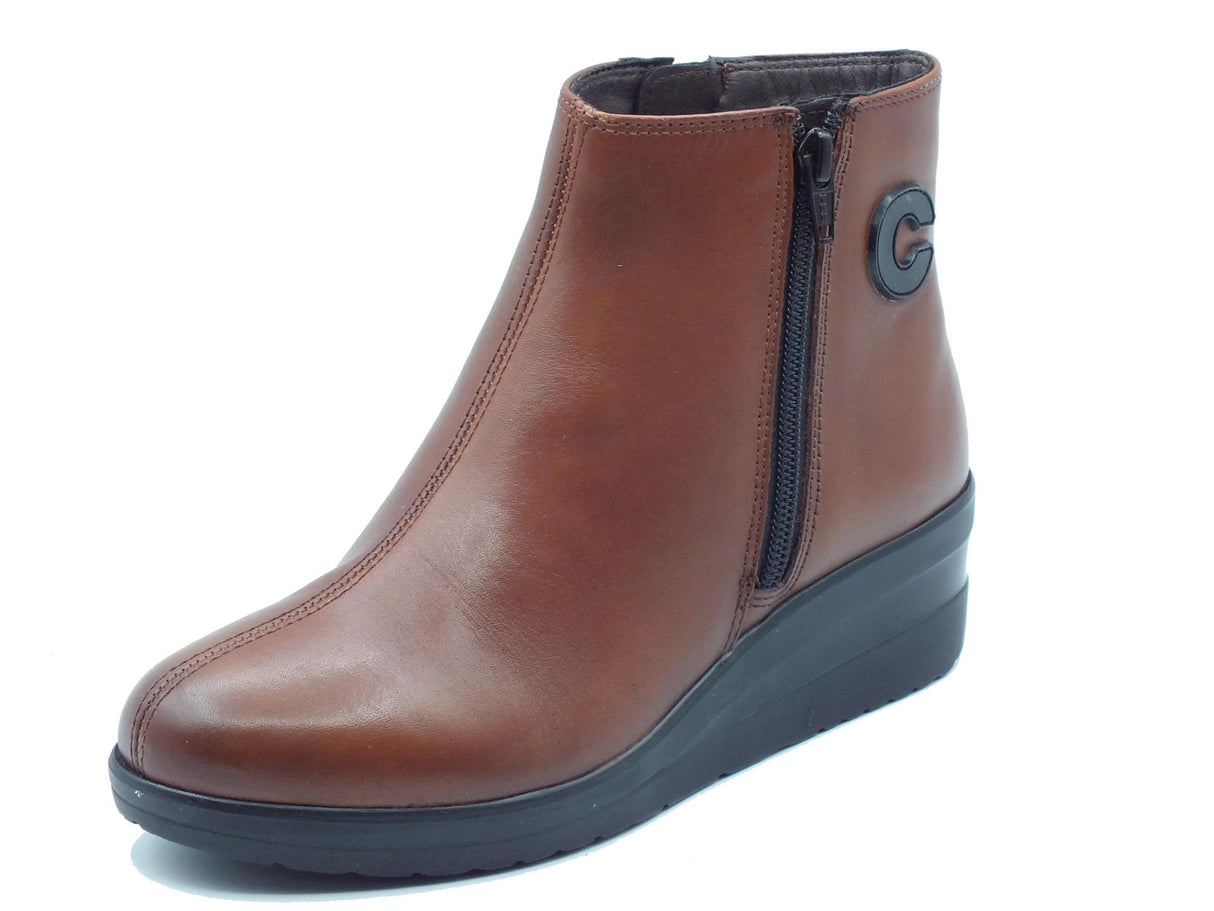 Cinzia Soft Cinzia Soft IV13898 Cotto Tronchetti con zeppa per Donna in pelle con doppia lampo Cotto