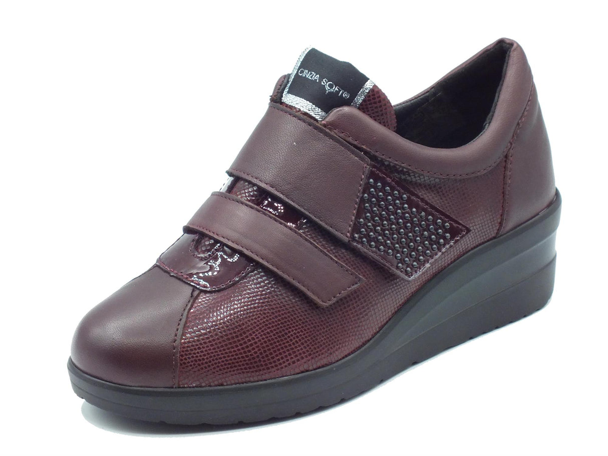 Cinzia Soft Cinzia Soft IV5405A Burgundy Sneakers Confort per Donna in pelle con doppio strappo Burgundy