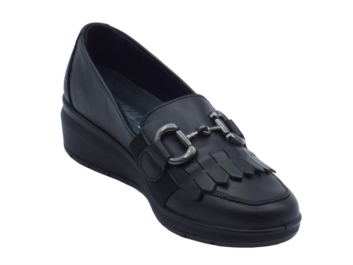 ENVAL Soft ENVAL Soft 6763200 Nappa Soft Nero Mocassini per Donna in pelle con frangie e zeppa media Nero