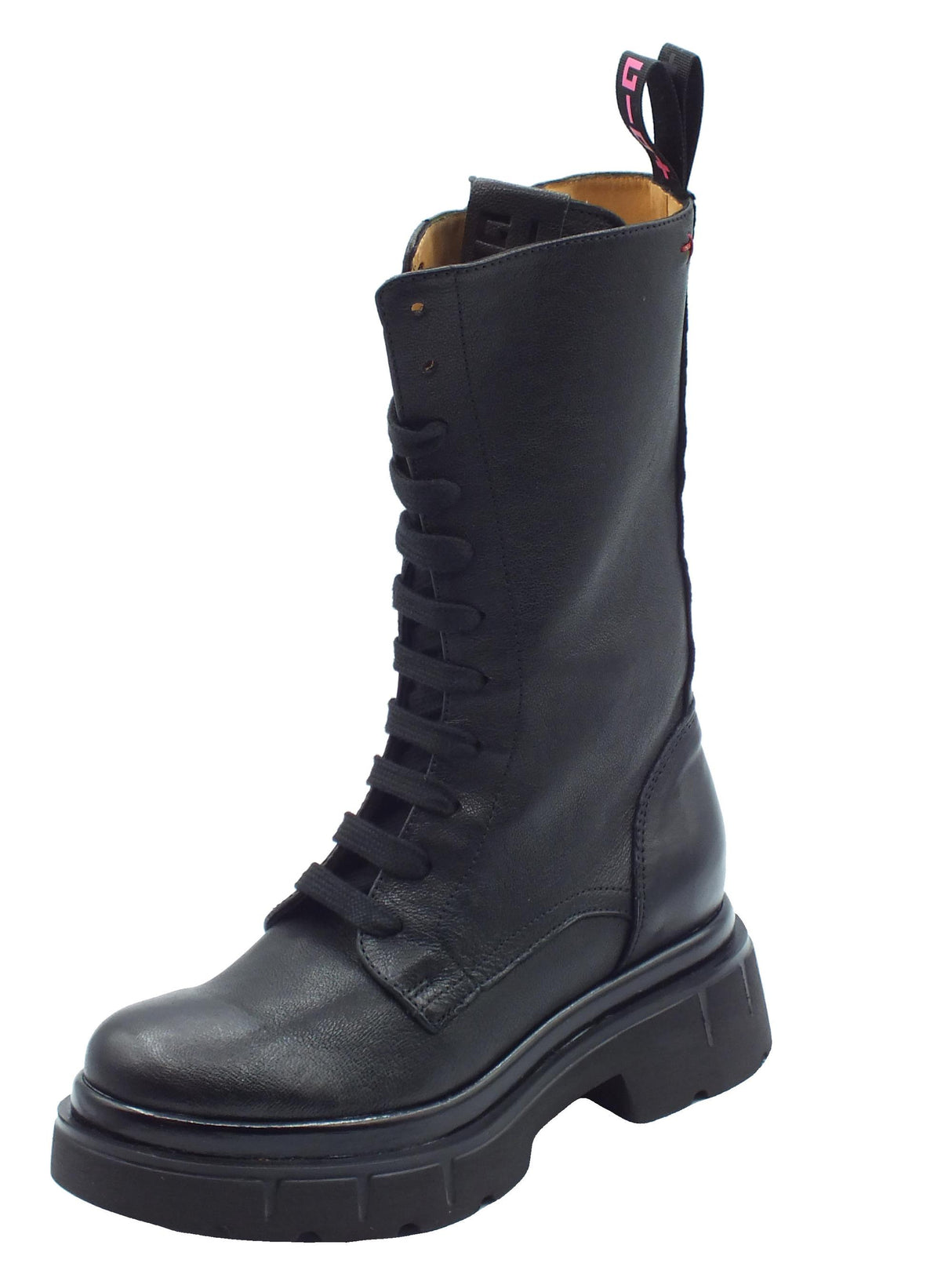 GIO+ GIO+ CORA02A Combi Black Anfibi per Donna in pelle nera con lacci e lampo Black