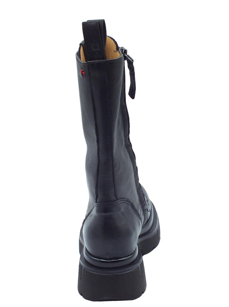 GIO+ GIO+ CORA02A Combi Black Anfibi per Donna in pelle nera con lacci e lampo Black