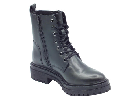 Geox Geox D16HRF Iridea Black Anfibi per donna in pelle nera con lacci e lampo Black