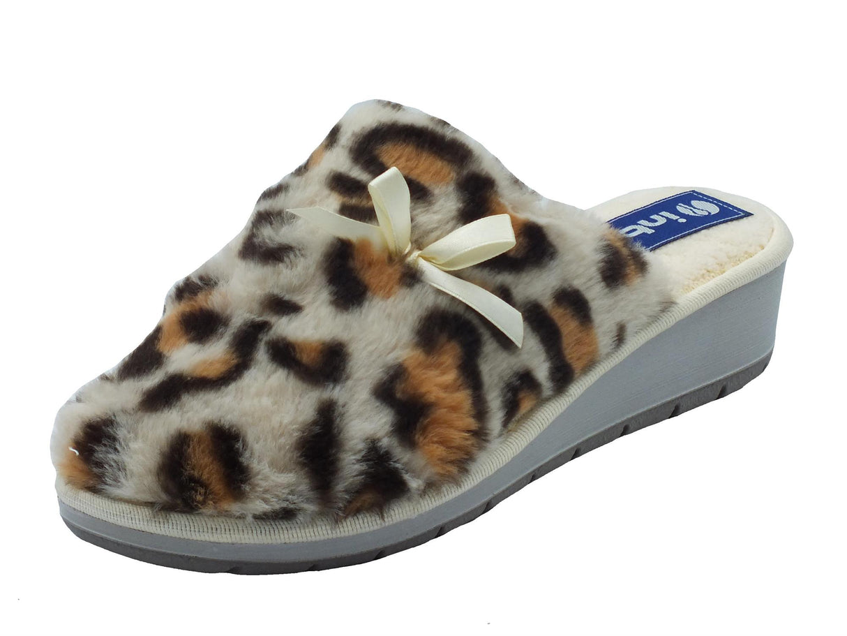 InBlu InBlu GY000022 Naturale Pantofole per Donna in pellicciotto con zeppa bassa Naturale
