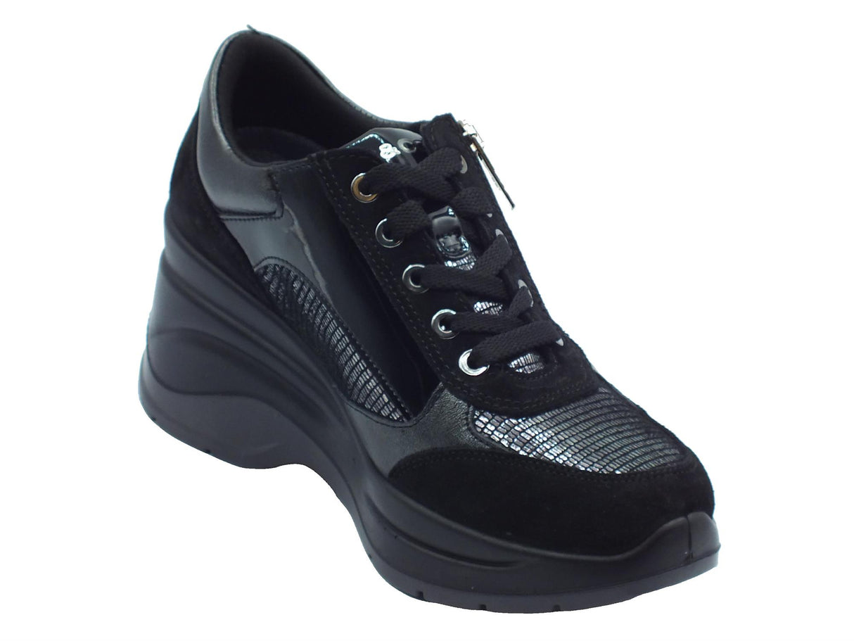 Igi&Co Igi&Co 6655800 Scam. Vitello Nero Sneakers confort con zeppa alta per Donna in pelle e nabuk Nero