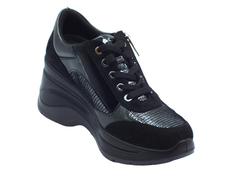 Igi&Co Igi&Co 6655800 Scam. Vitello Nero Sneakers confort con zeppa alta per Donna in pelle e nabuk Nero