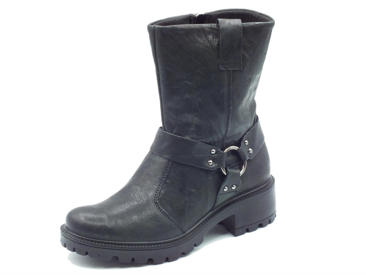 Igi&Co Igi&Co 6663300 Capra Met Parke Nero Tronchetti accollati con tacco basso per Donna in pelle nera Nero