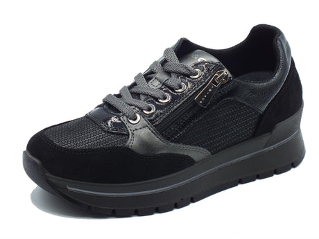 Igi&Co Igi&Co 6673800 Scam. Nero Sneakers confort con zeppa media per Donna in nabuk effetto serpente Nero