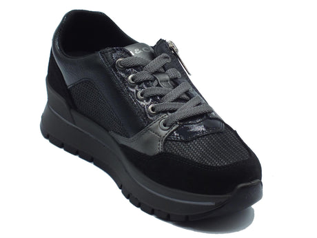 Igi&Co Igi&Co 6673800 Scam. Nero Sneakers confort con zeppa media per Donna in nabuk effetto serpente Nero