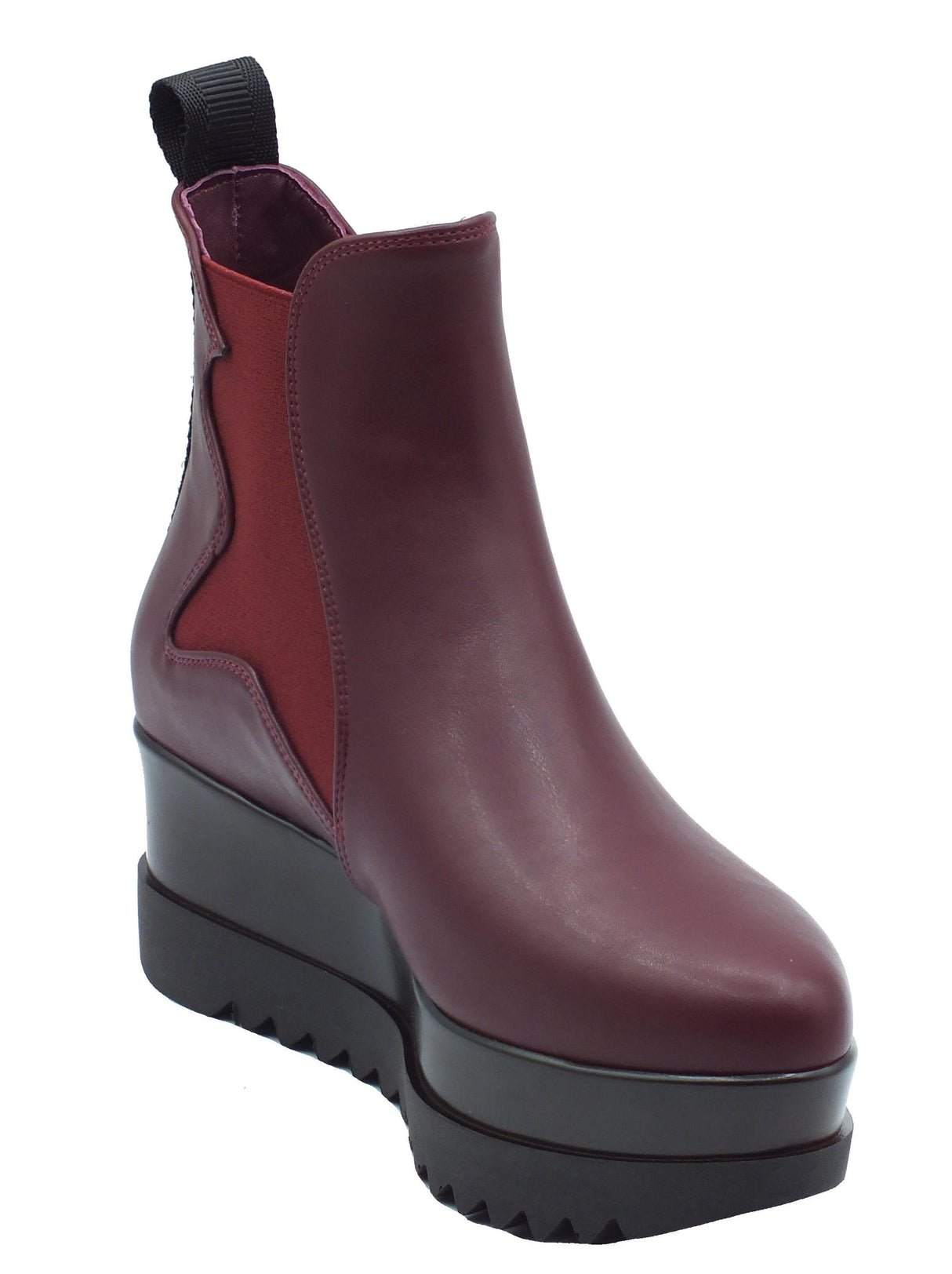 Lorenzo Mari Lorenzo Mari Clea Nappa Bordò Tronchetti in ecopelle nero con zeppa alta e doppio elastico Bordò