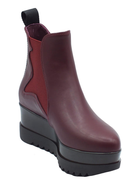 Lorenzo Mari Lorenzo Mari Clea Nappa Bordò Tronchetti in ecopelle nero con zeppa alta e doppio elastico Bordò