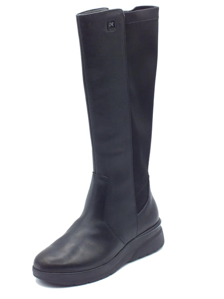Melluso Melluso K55443 Nero Stivali con zeppa bassa per Donna in pelle e tessuto elasticizzato Nero