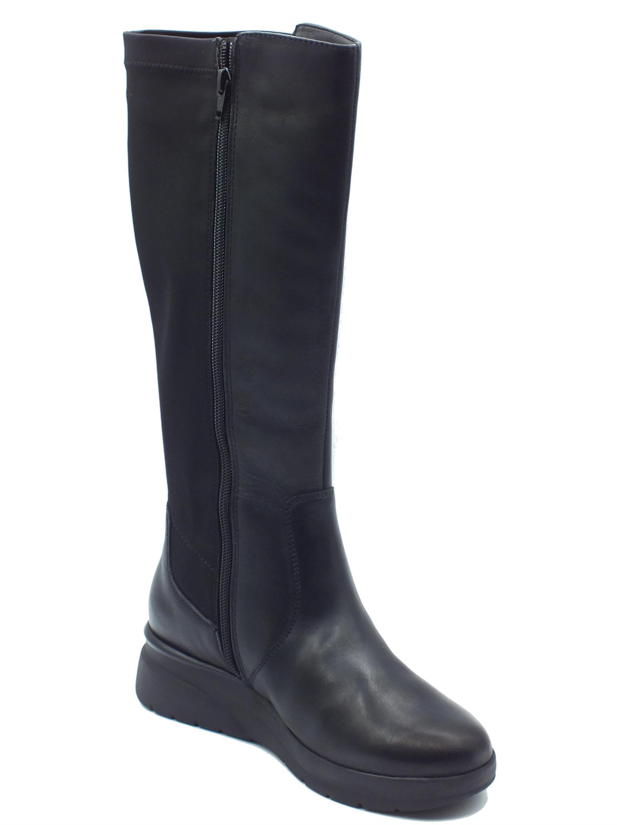 Melluso Melluso K55443 Nero Stivali con zeppa bassa per Donna in pelle e tessuto elasticizzato Nero