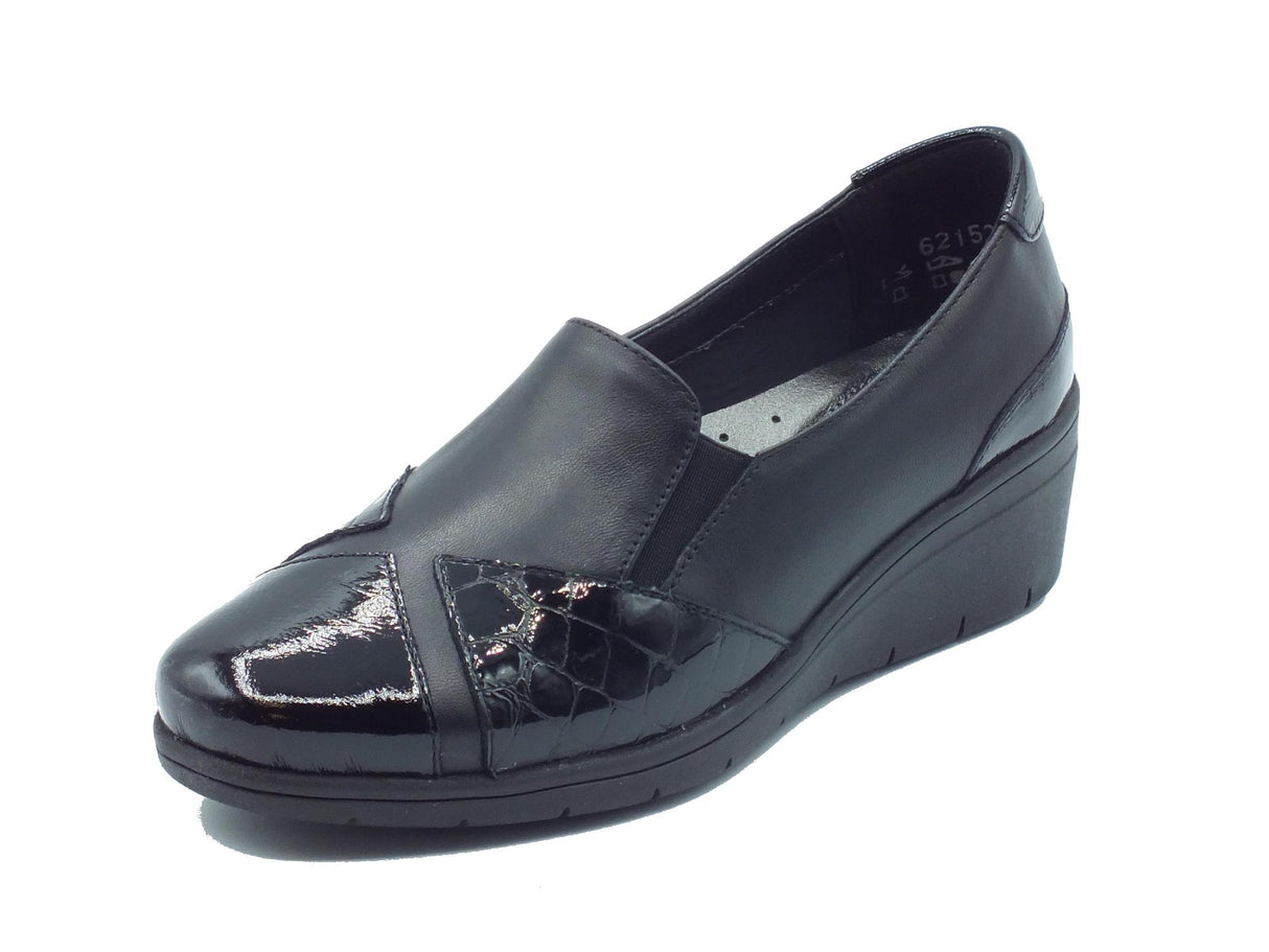 Melluso Melluso K91617W Nero Mocassini comfort per Donna in pelle e vernice con zeppa media Nero