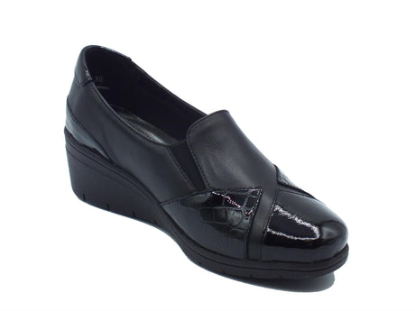 Melluso Melluso K91617W Nero Mocassini comfort per Donna in pelle e vernice con zeppa media Nero