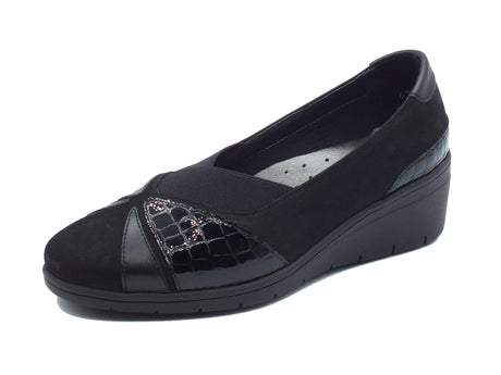 Melluso Melluso K91633 Nabuk Nero Mocassini comfort per Donna in nabuk con zeppa alta Nero