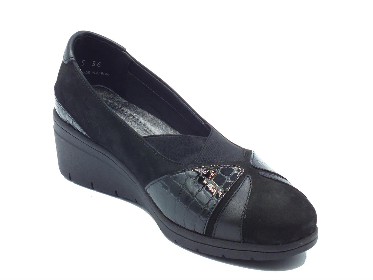 Melluso Melluso K91633 Nabuk Nero Mocassini comfort per Donna in nabuk con zeppa alta Nero
