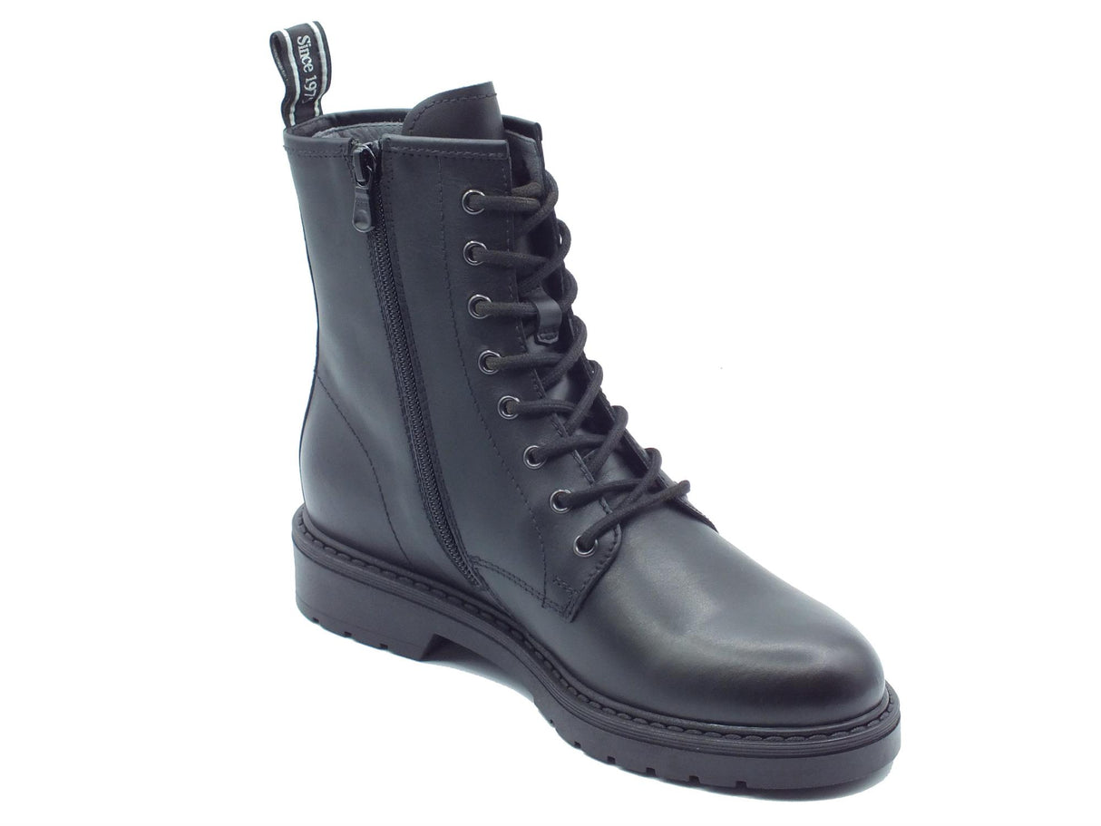 Nero Giardini NeroGiardini I309183D Guanto Nero Anfibi per Donna in pelle con lacci e lampo tacco basso Nero