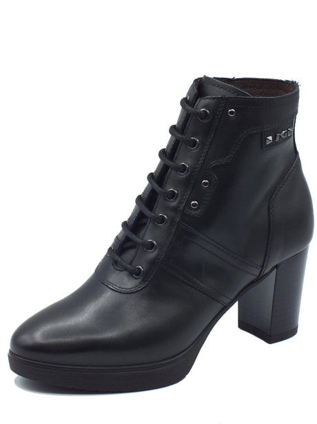 Nero Giardini NeroGiardini I411201D Guanto Nero Tronchetti per Donna in pelle con lampo e lacci Nero