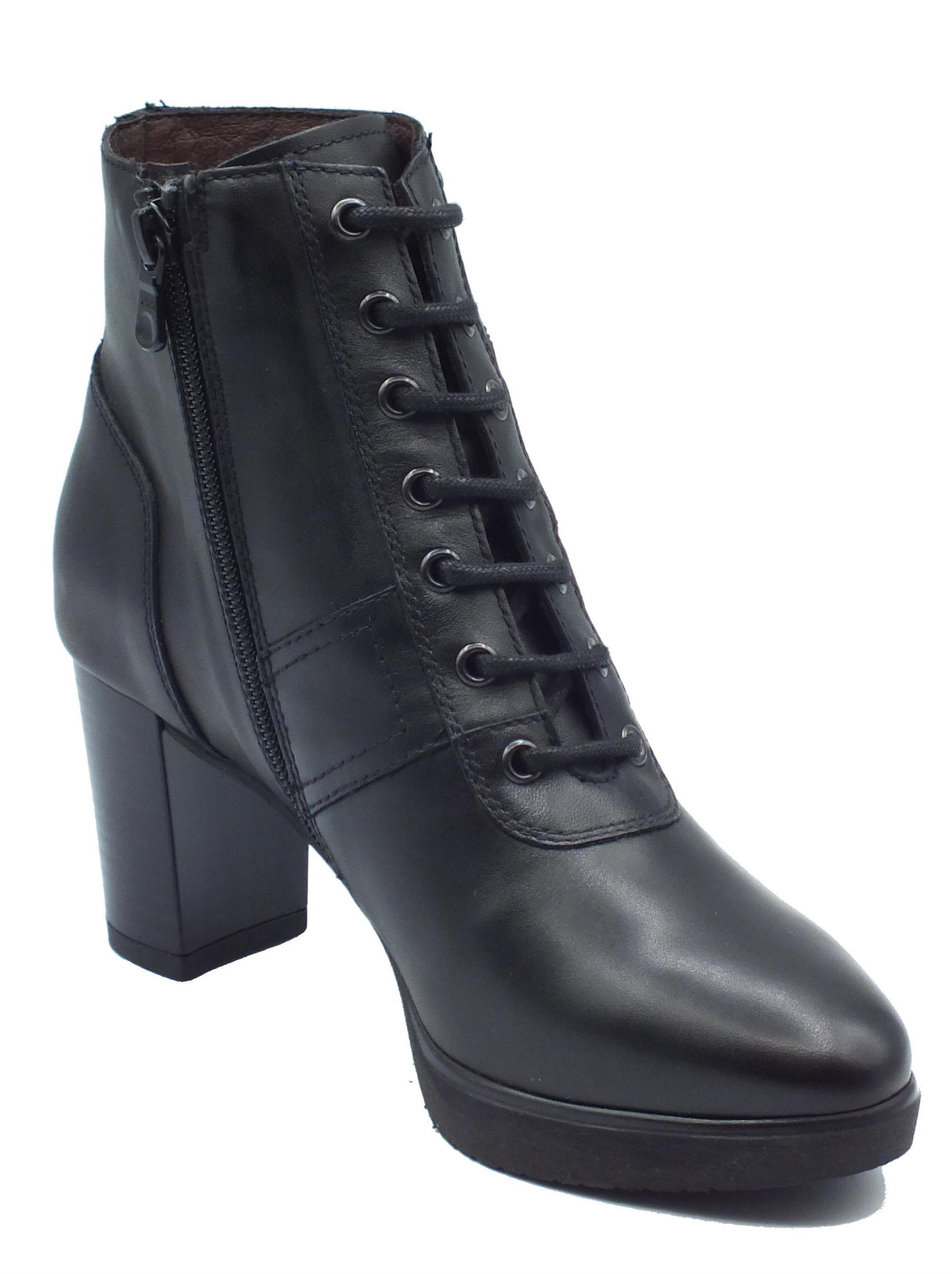 Nero Giardini NeroGiardini I411201D Guanto Nero Tronchetti per Donna in pelle con lampo e lacci Nero