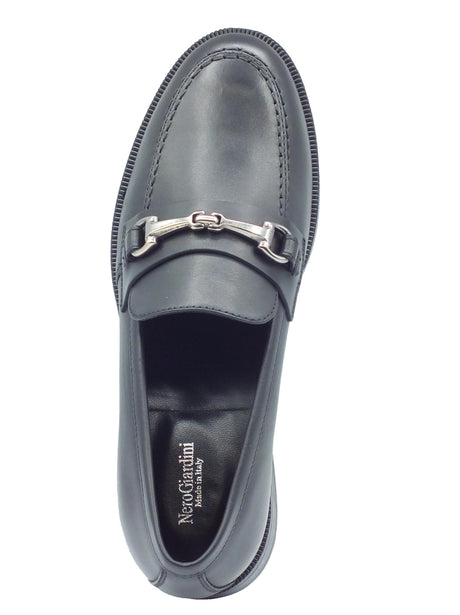 Nero Giardini NeroGiardini I411260D Guanto Nero Mocassini Classici Eleganti per Donna in pelle con tacchetto Nero