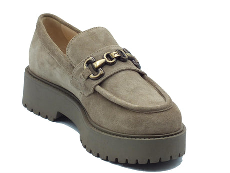 Nero Giardini NeroGiardini I411390D Arold Col. Argilla Mocassini eleganti per Donna in nabuk beige con tacco Argilla