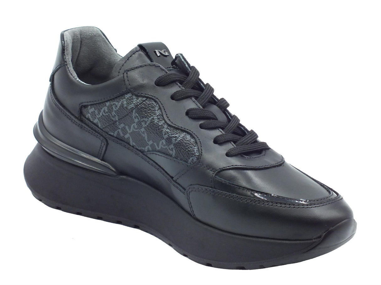 Nero Giardini NeroGiardini I411544D Guanto Vernice Nero Sneakers per Donna in pelle logata zeppa media Nero