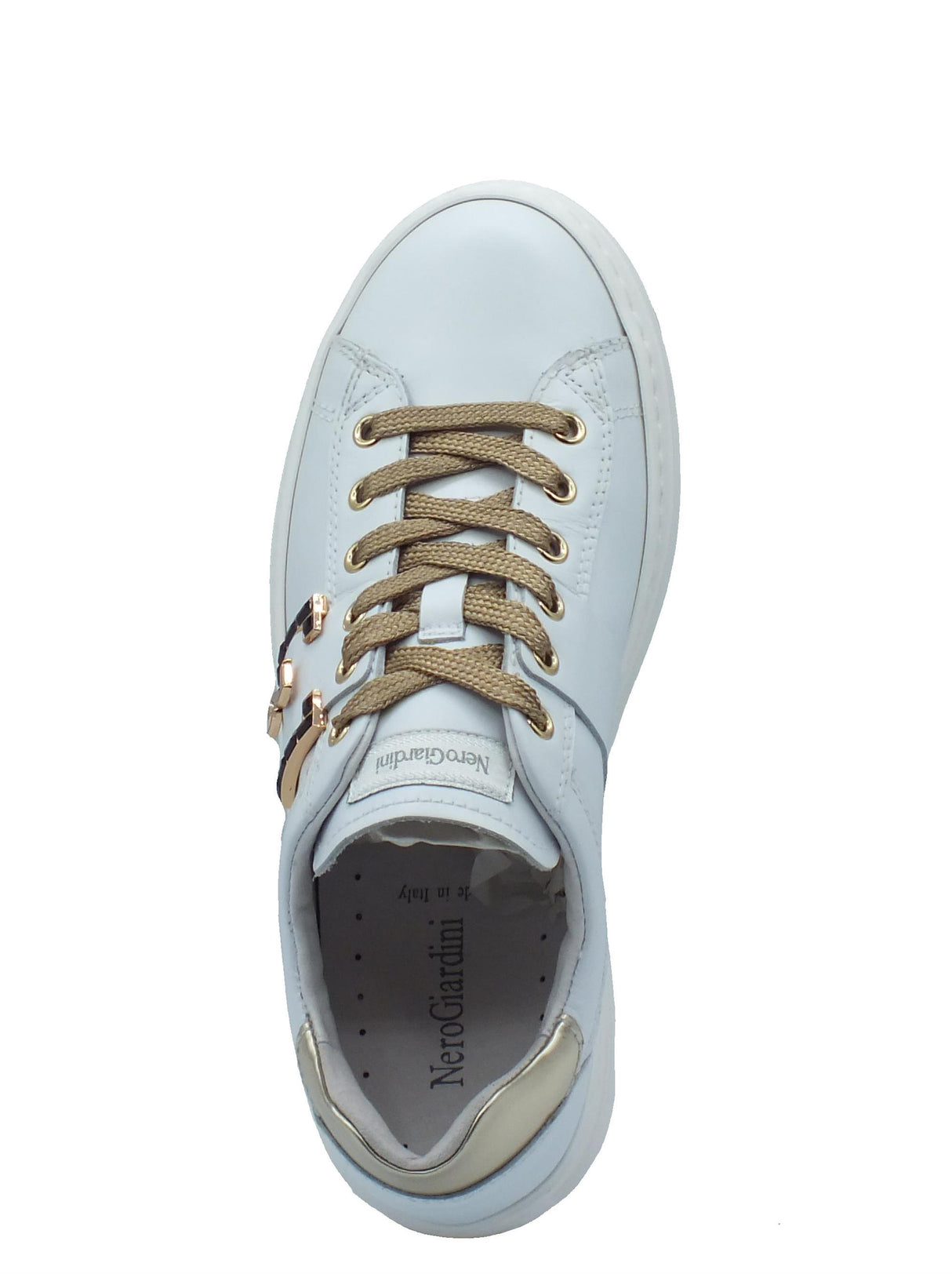 Nero Giardini NeroGiardini I411612D Skipper Bianco Sneakers per Donna in pelle con lacci zeppa bassa Bianco