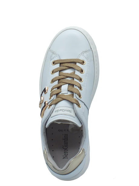Nero Giardini NeroGiardini I411612D Skipper Bianco Sneakers per Donna in pelle con lacci zeppa bassa Bianco