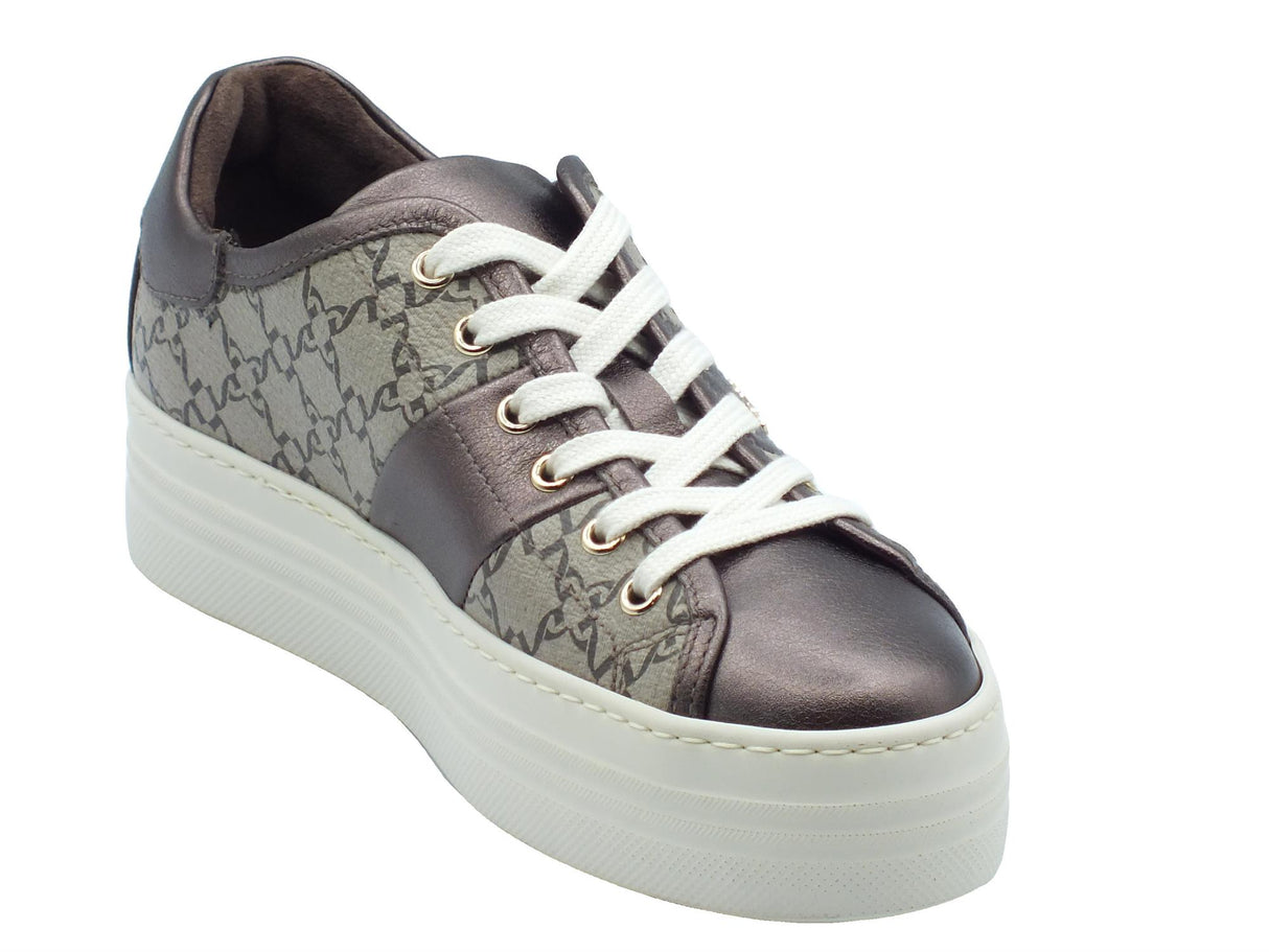 Nero Giardini NeroGiardini I411614D Omega Giove Ecru Sneakers Sportive per Donna in pelle zeppa bassa Ecru