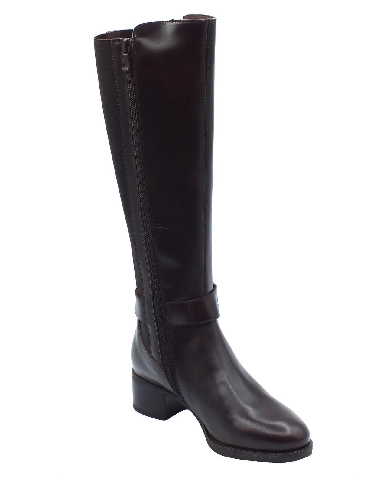 Nero Giardini NeroGiardini I411750D Manolete Cuoio Stivali eleganti Donna pelle lampo elastico tacco basso Cuoio