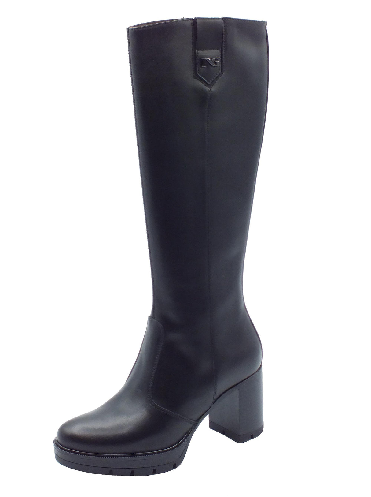 Nero Giardini NeroGiardini E411855D Guanto Nero Stivali per Donna in pelle con tacco alto e plateau Nero