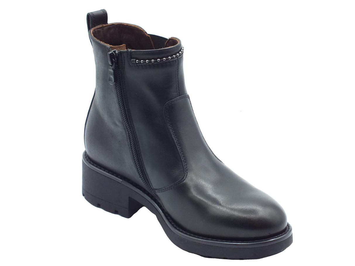 Nero Giardini NeroGiardini I411870D Guanto Nero Tronchetti eleganti con tacco basso per Donna in pelle con lampo Nero