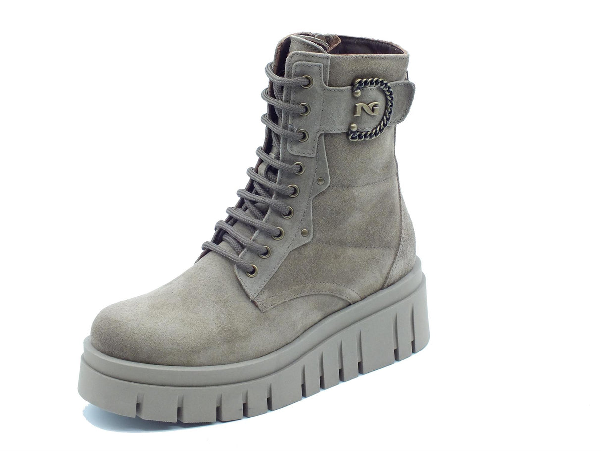 Nero Giardini NeroGiardini I411921D Arold Argilla Tronchetti per Donna in nabuk con lampo e lacci e zeppa alta Argilla