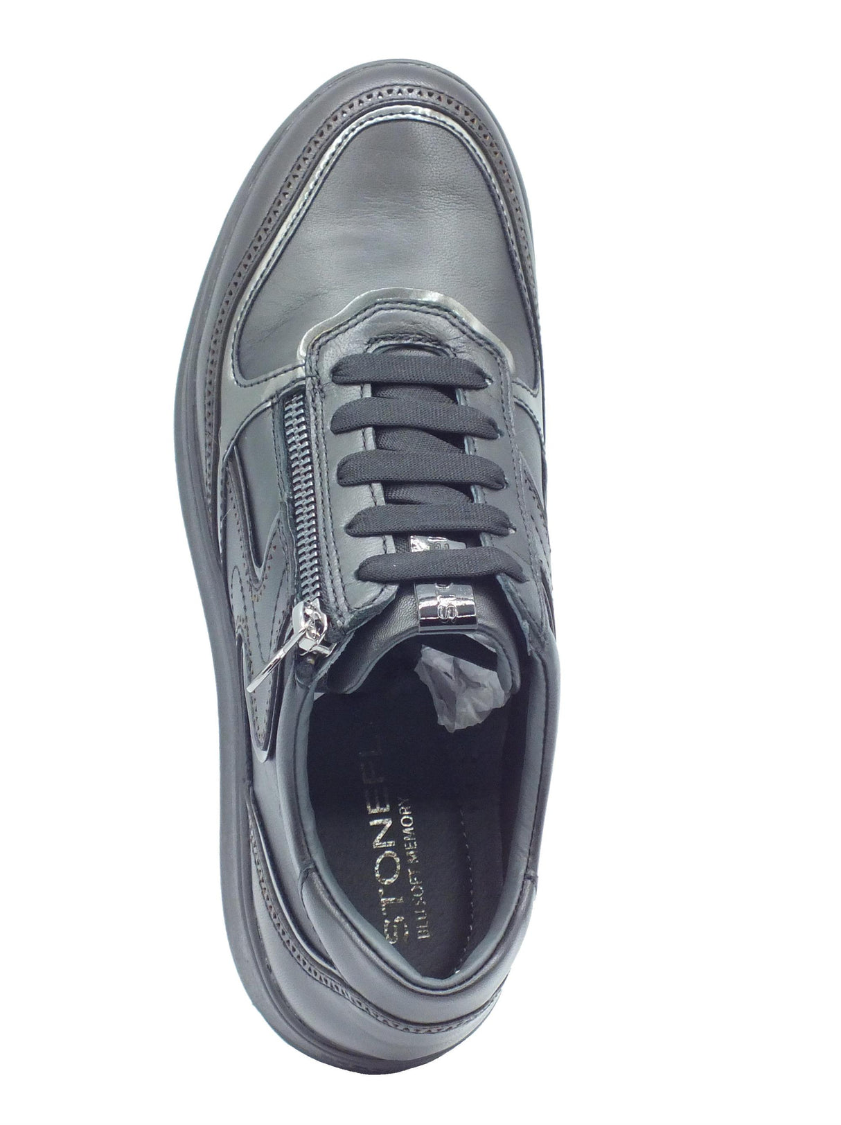 Stonefly Stonefly 221574 Rock Nappa Black Sneakers confort per Donna in pelle zeppa media Black