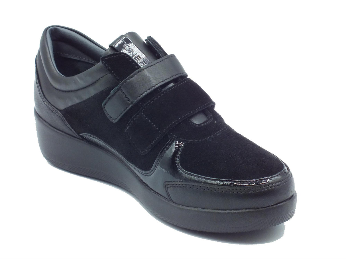 Stonefly Stonefly 221701 Paseo Velour Nappa Black Sneakers confort per Donna in nabuk e pelle zeppa media Black