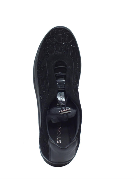 Stonefly Stonefly 221725 Cream Velour Nappa Black Slip-On per Donna in nabuk con laccio Black