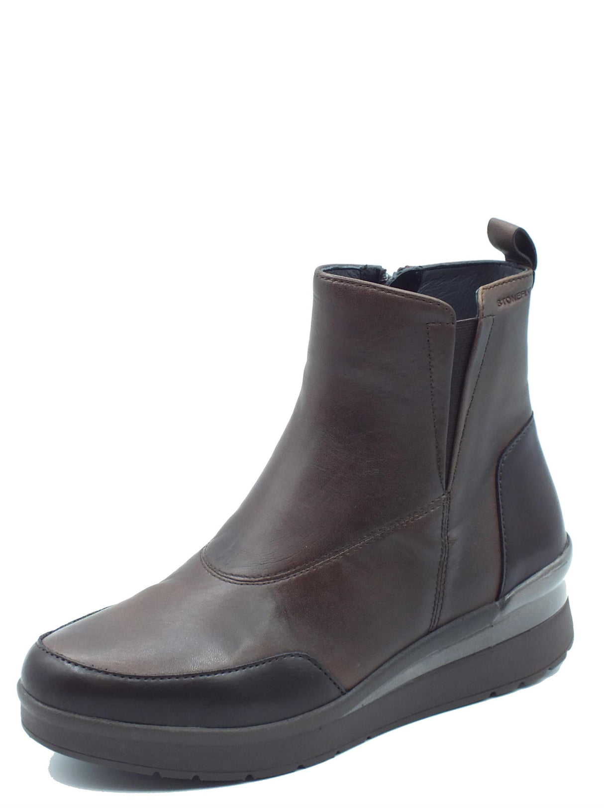 Stonefly Stonefly 221730 Nappa Choco Brown Sneakers per Donna in pelle con lampo e zeppa media Brown