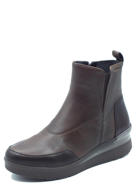 Stonefly Stonefly 221730 Nappa Choco Brown Sneakers per Donna in pelle con lampo e zeppa media Brown