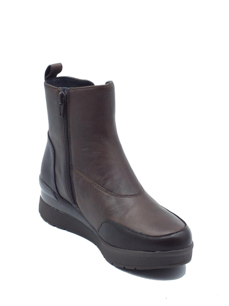 Stonefly Stonefly 221730 Nappa Choco Brown Sneakers per Donna in pelle con lampo e zeppa media Brown