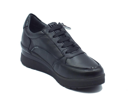 Stonefly Stonefly 221734 Black Sneakers per Donna in pelle con lacci, lampo e zeppa media Black